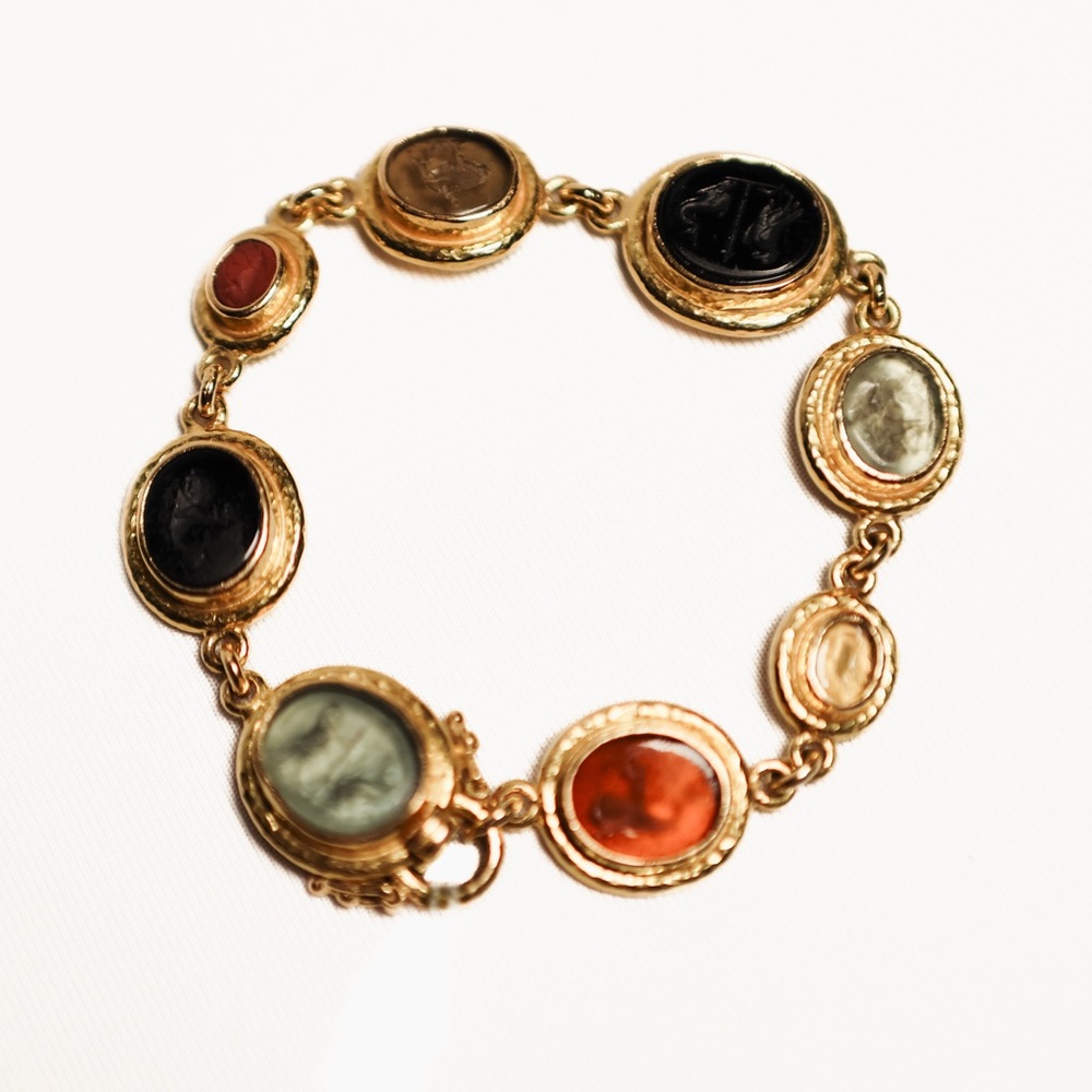 Elizabeth Locke VENETIAN GLASS INTAGLIO Link Bracelet 19kt gold